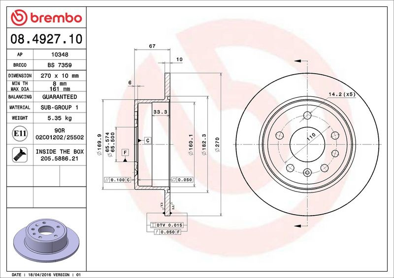 Brzdový kotouč BREMBO 08.4927.10