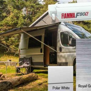 Markýza střešní kazetová Fiamma F80s 4,5 m (polární bílá, královská šedá, výsuv 2,5 m) 306167