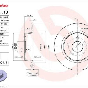Brzdový kotouč BREMBO 08.B601.11 Brzdový kotouč BREMBO 08.B601.11