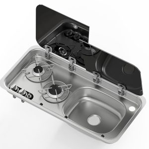 Kombinace dřezu a dvouvařiče Carbest se skleněným krytem, dřez vpravo (726 × 346 mm) 316834