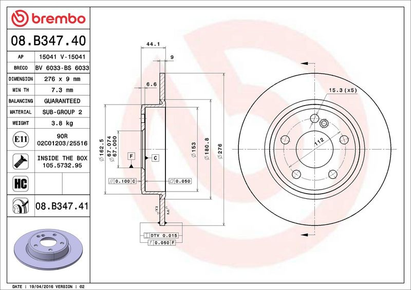Brzdový kotouč BREMBO 08.B347.40
