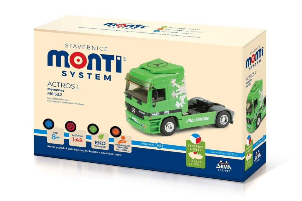 Stavebnice Monti System MS 53.2 Actros L 1:48 – zelený kamion, zacvakávací, bez lepidla 648280