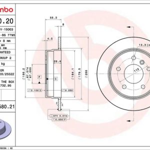 Brzdový kotouč BREMBO 08.9580.21 Brzdový kotouč BREMBO 08.9580.21
