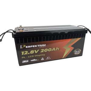 Akumulátor trakční PERFEKTIUM LiFePO4 12.8V/200Ah bez vyhřívací podložky Smart BMS, LCD Display 522x240x218mm 739254